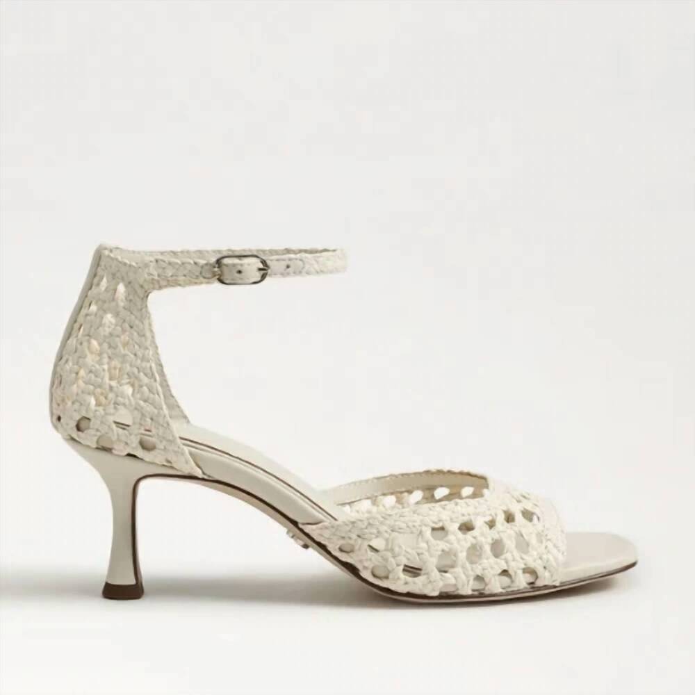 NEW SAM EDELMAN women's peyton kitten heel sandals in modern ivory faux raffia